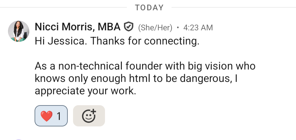 Nicci Morris connecting with Jessica